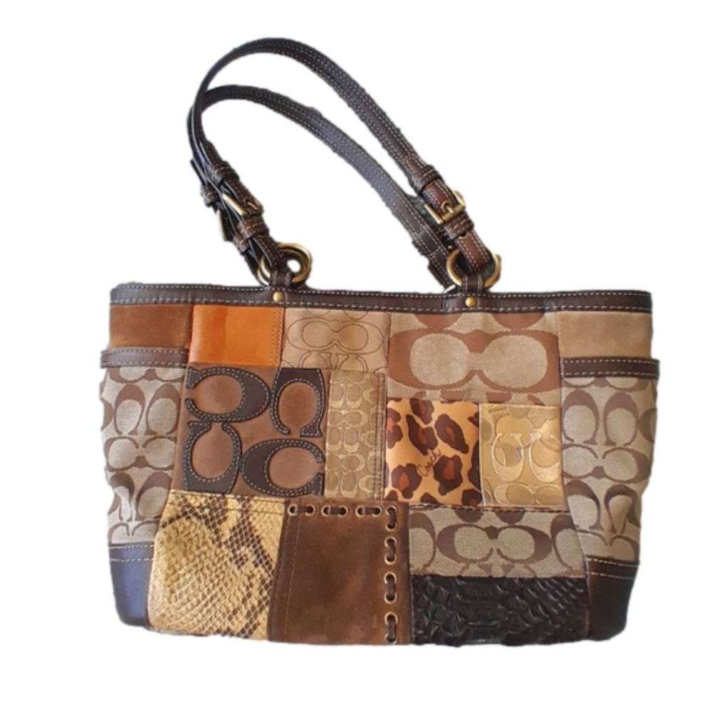 Coach Y2K Vintage Patchwork Tote Bag  Shoulder Bag Multi  Brown tones EUC
